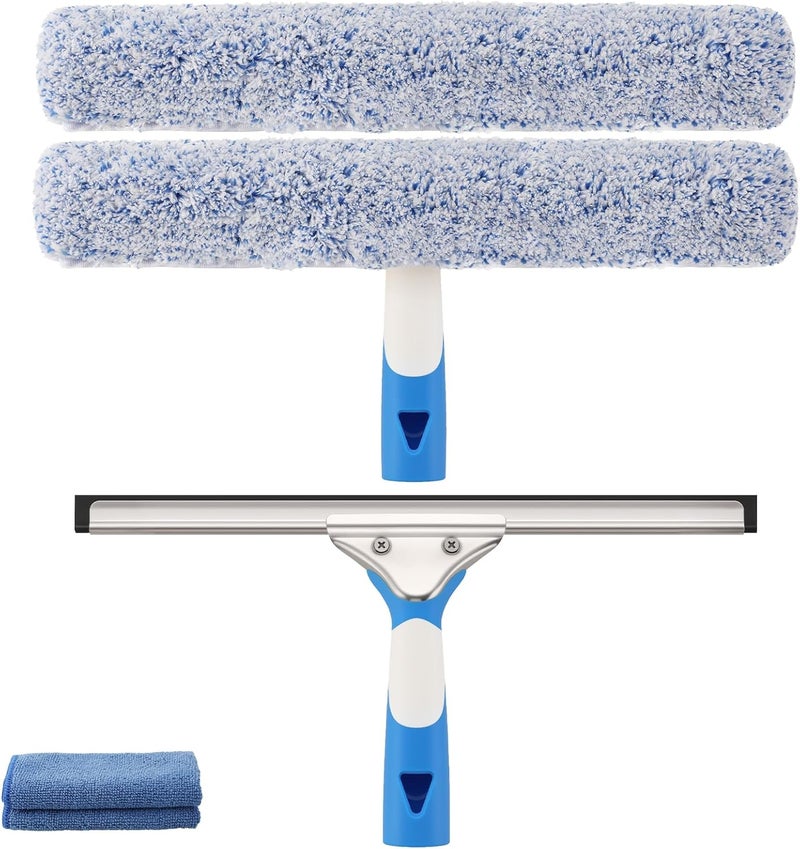 Mitclear Professional Window Cleaning Kit 14IN, with Silicone Squeegee Blade, Microfiber Scrubber & Cloth, Windows Cleaning Tools, All-in-one Window Washing Supplies, Commercial & Household Use - Image 1